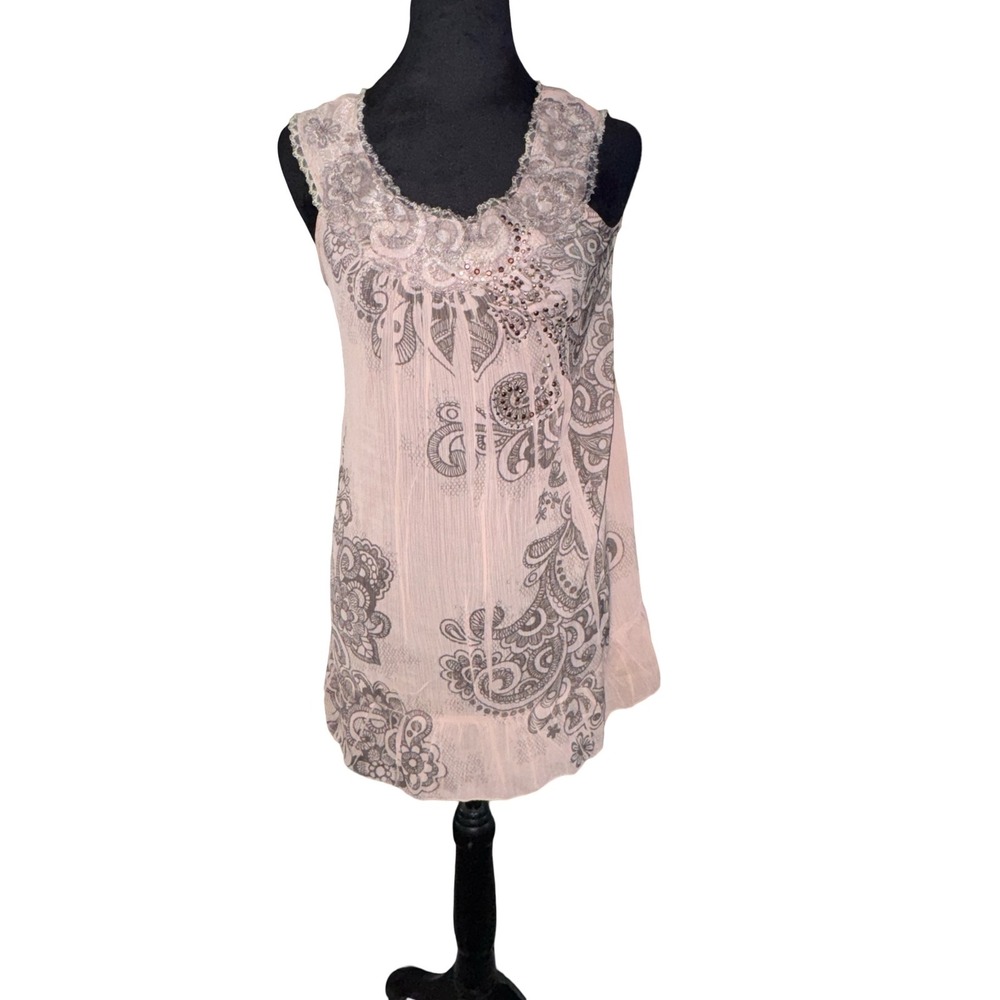 Y2K Vanity top in pastel pink and brown w/rhinestone size large